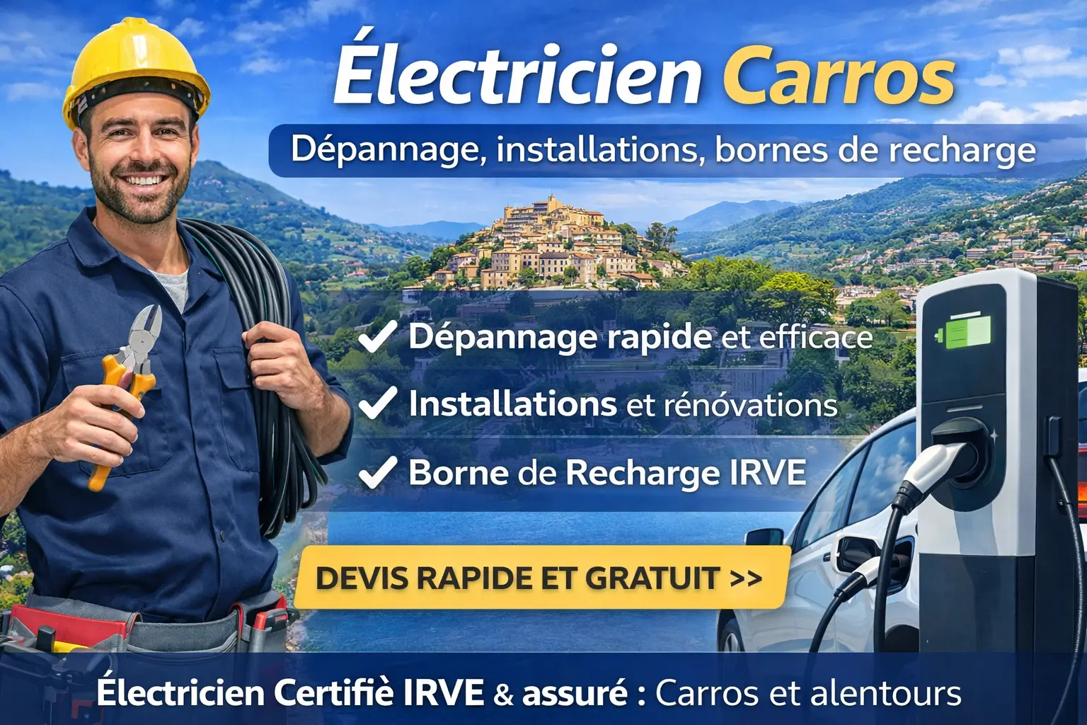 Electricien à carros dépannage, installation, bornes de recharge